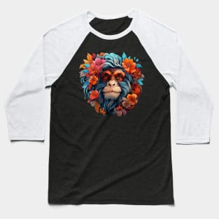 Monkey Colorful Floral Illustration Baseball T-Shirt